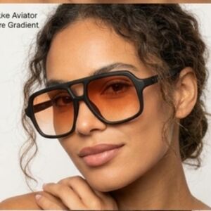 Retro Aviator Oversized Sunglasses Black Tortoise Shell Gray NWT Vintage Square